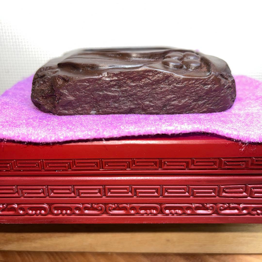 ⭕️赤間硯　実葉彫刻入り　玉池堂　華泉　木村保一　彫刻美しい女性好み作品