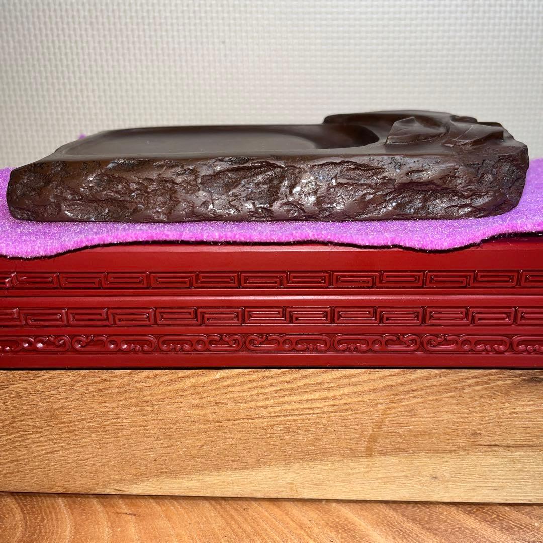 ⭕️赤間硯　実葉彫刻入り　玉池堂　華泉　木村保一　彫刻美しい女性好み作品