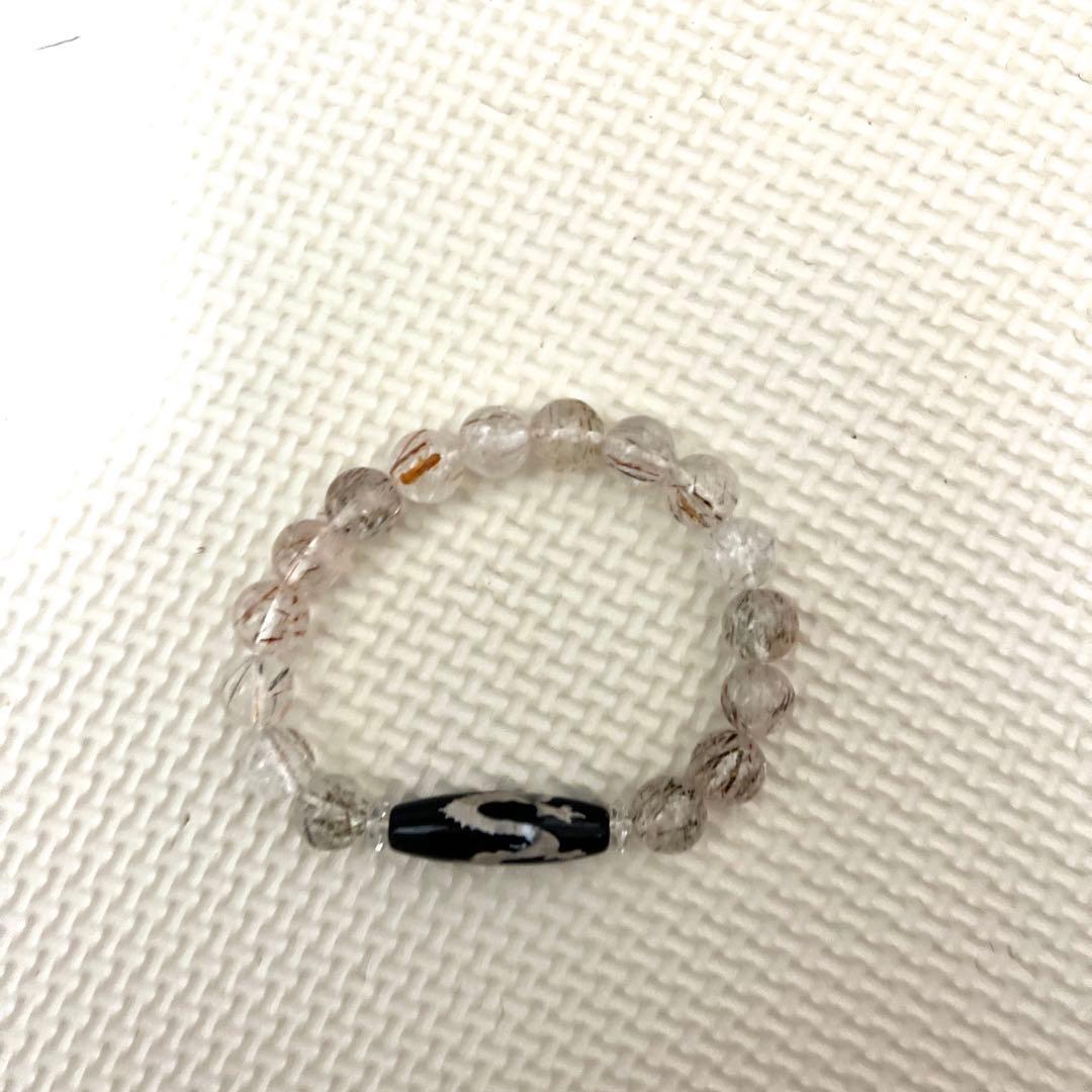 未使用希少五爪龍眼天珠カット水晶オレンジルチルクォーツ天珠