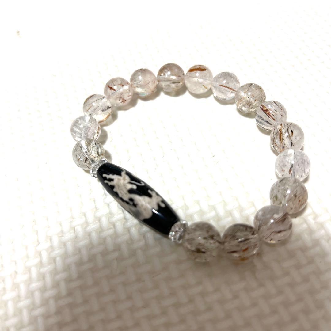 未使用希少五爪龍眼天珠カット水晶オレンジルチルクォーツ天珠