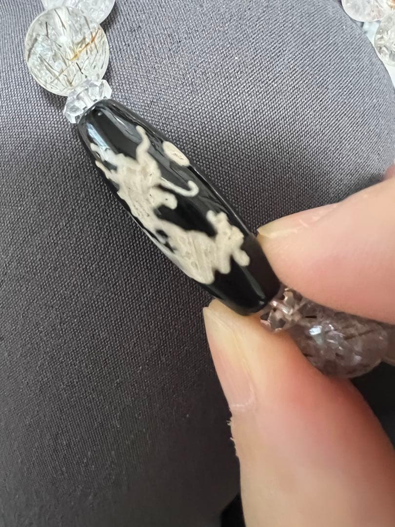 未使用希少五爪龍眼天珠カット水晶オレンジルチルクォーツ天珠