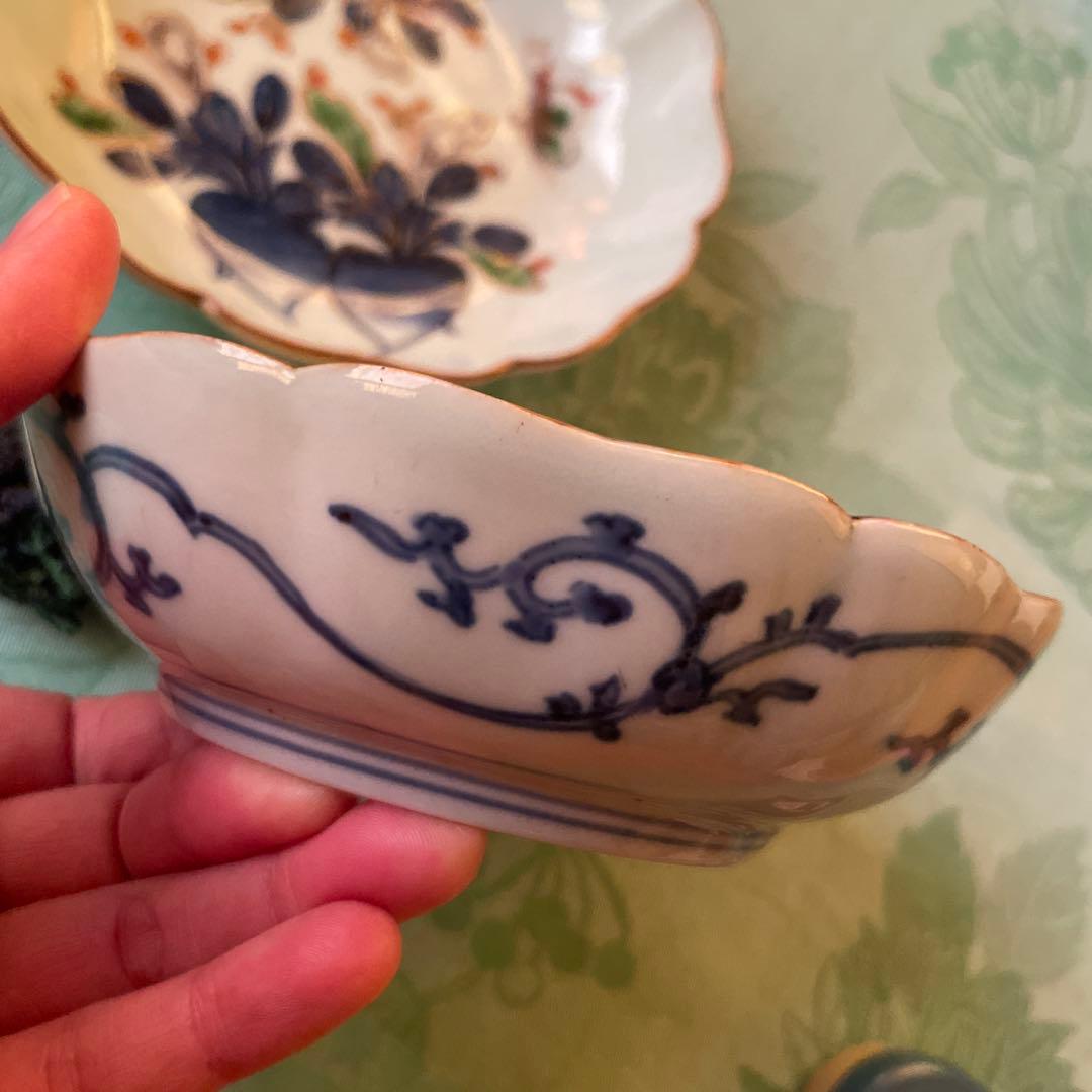 古伊万里　染付　金彩　蝶々　蕪　膾皿　2客