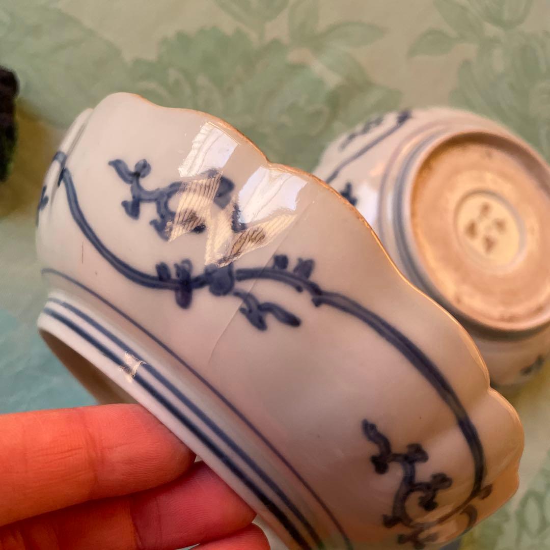 古伊万里　染付　金彩　蝶々　蕪　膾皿　2客