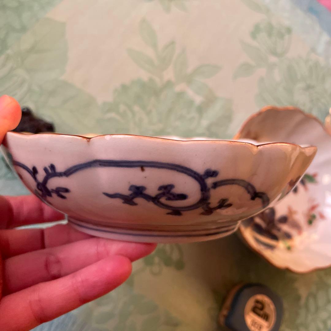 古伊万里　染付　金彩　蝶々　蕪　膾皿　2客