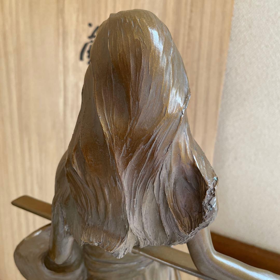 大道寺光弘　藍風の色　ブロンズ製女性像 帽子付き 約40㌢