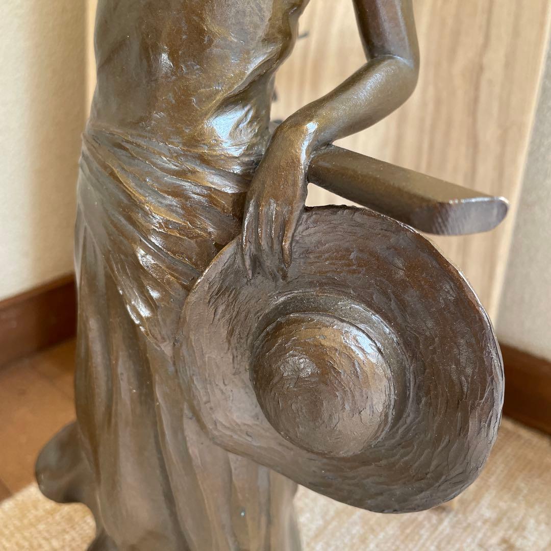 大道寺光弘　藍風の色　ブロンズ製女性像 帽子付き 約40㌢