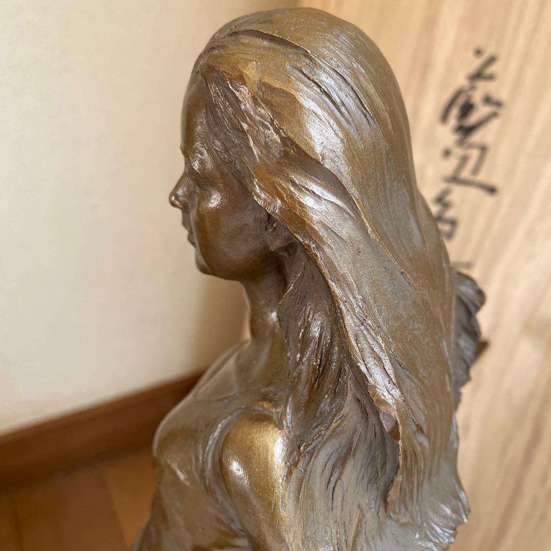 大道寺光弘　藍風の色　ブロンズ製女性像 帽子付き 約40㌢