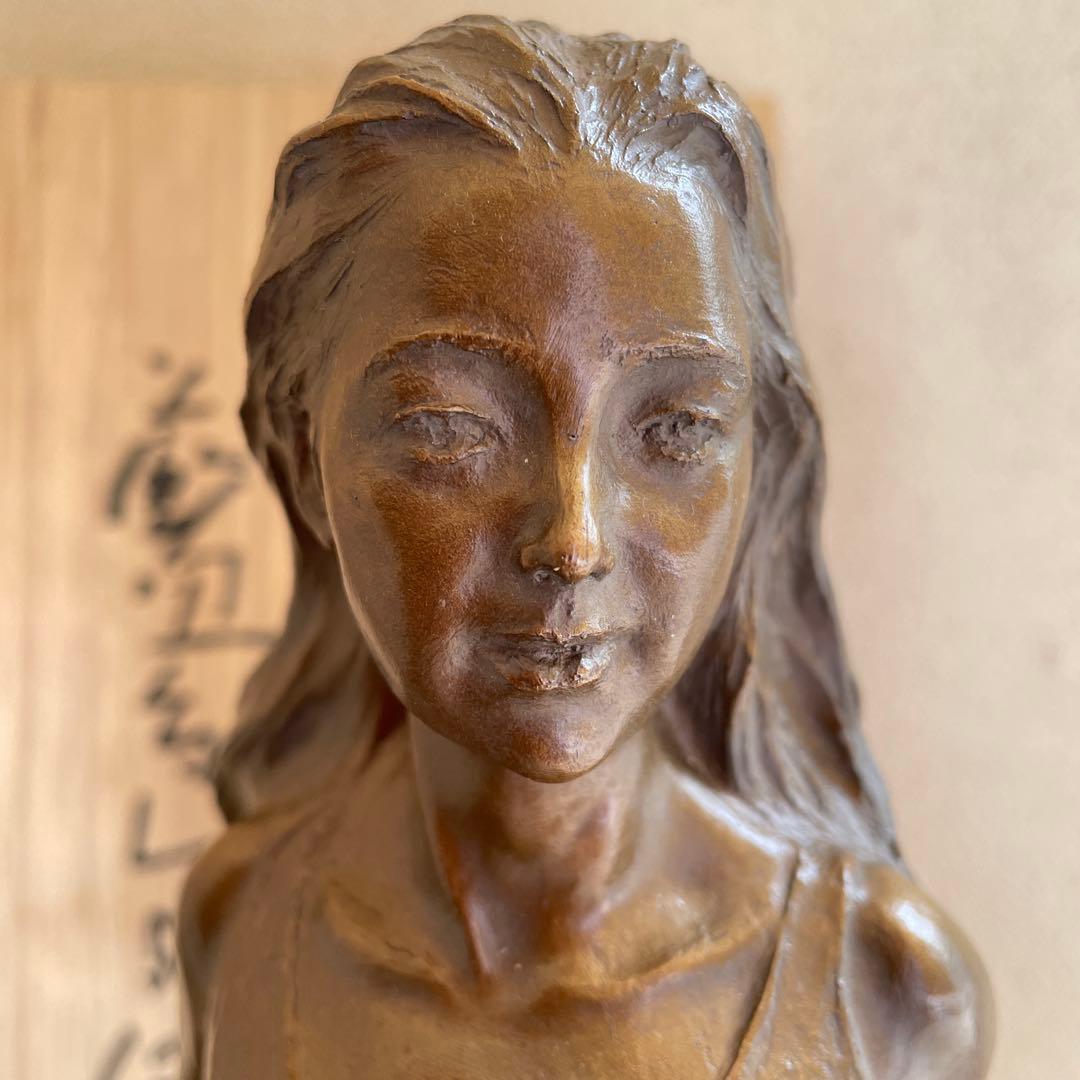 大道寺光弘　藍風の色　ブロンズ製女性像 帽子付き 約40㌢