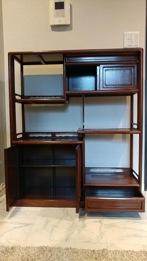 茶棚 茶箪笥 飾り棚 違い棚 茶道具透かし彫り 和箪笥 アンティーク