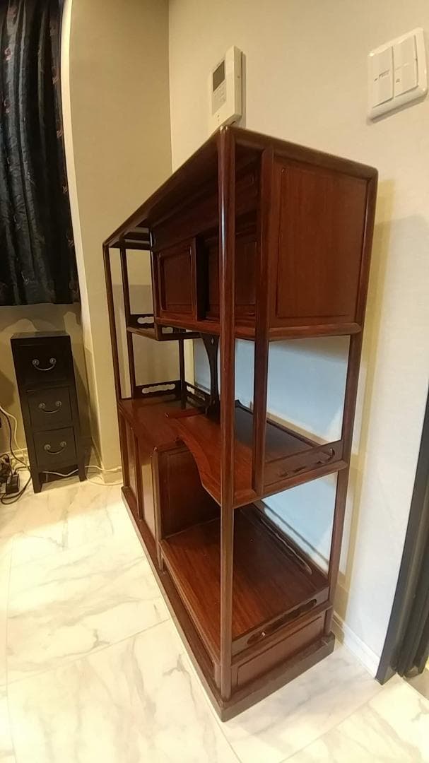 茶棚 茶箪笥 飾り棚 違い棚 茶道具透かし彫り 和箪笥 アンティーク