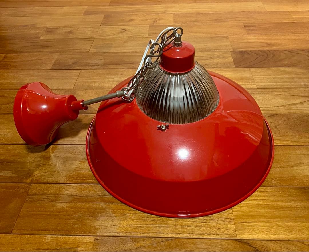 ELUX ペンダントライト 赤 37cm 電球付きインダストリアルホーロー風照明