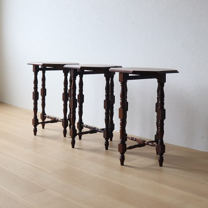 ネストテーブル 折りたたみ式八角テーブル付角茶テーブル 木製 無垢材