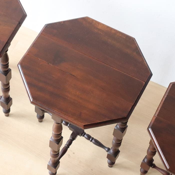 ネストテーブル 折りたたみ式八角テーブル付角茶テーブル 木製 無垢材