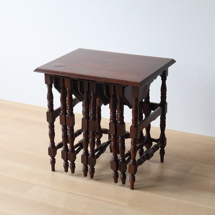 ネストテーブル 折りたたみ式八角テーブル付角茶テーブル 木製 無垢材