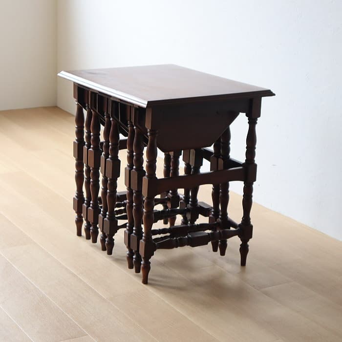 ネストテーブル 折りたたみ式八角テーブル付角茶テーブル 木製 無垢材