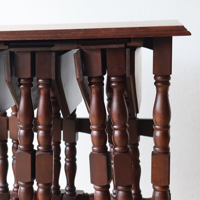 ネストテーブル 折りたたみ式八角テーブル付角茶テーブル 木製 無垢材