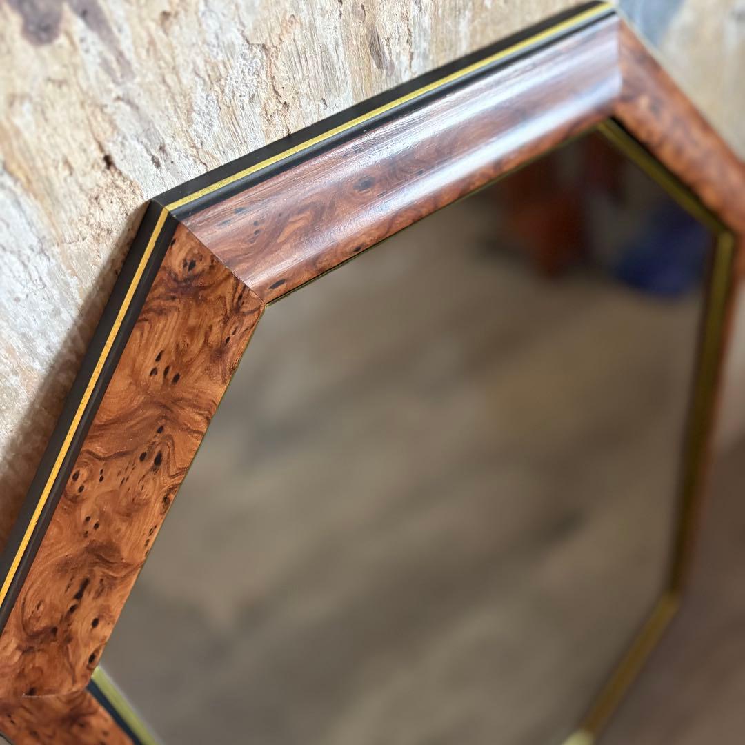 イタリア製　ウォールミラー　八角形　マーブル柄