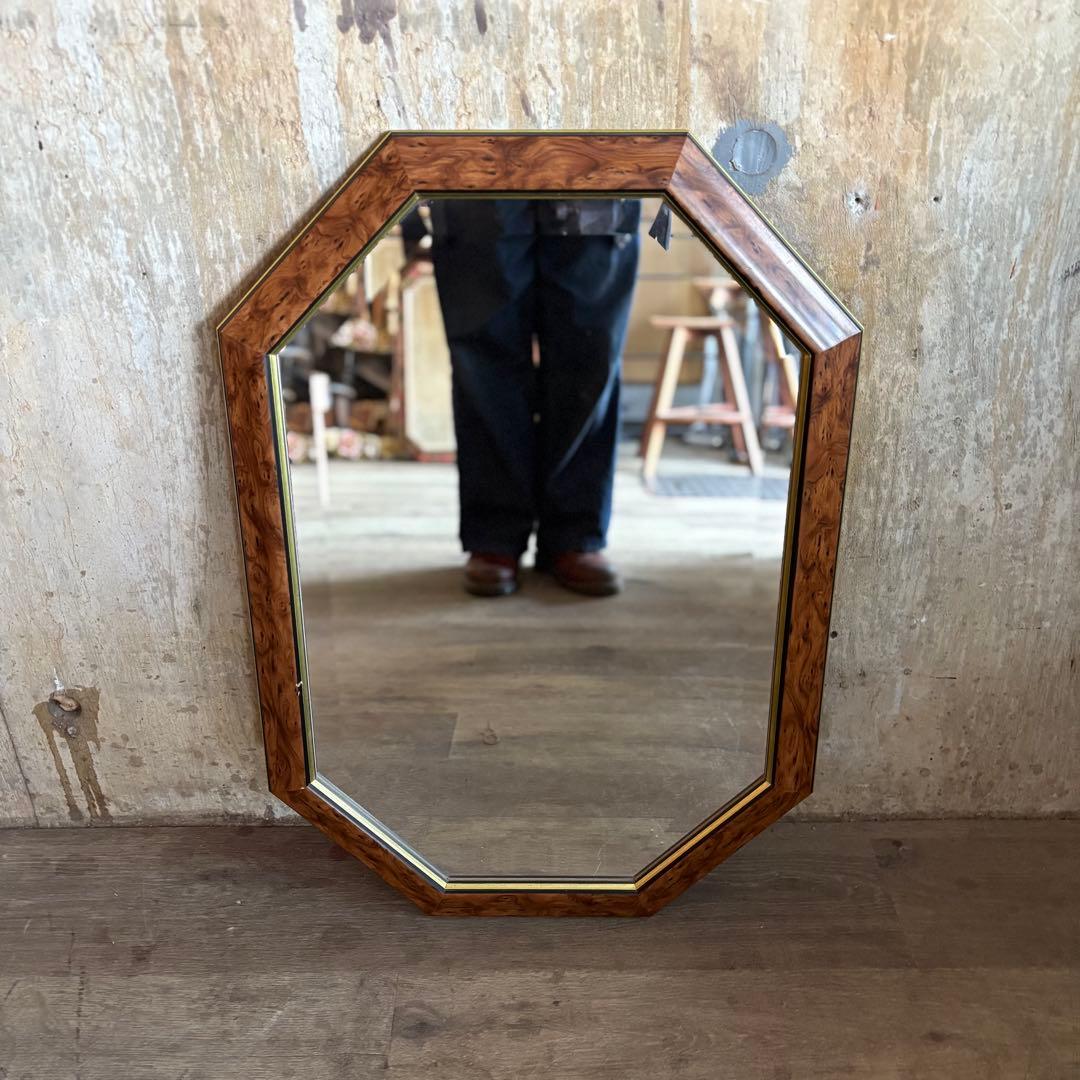 イタリア製　ウォールミラー　八角形　マーブル柄