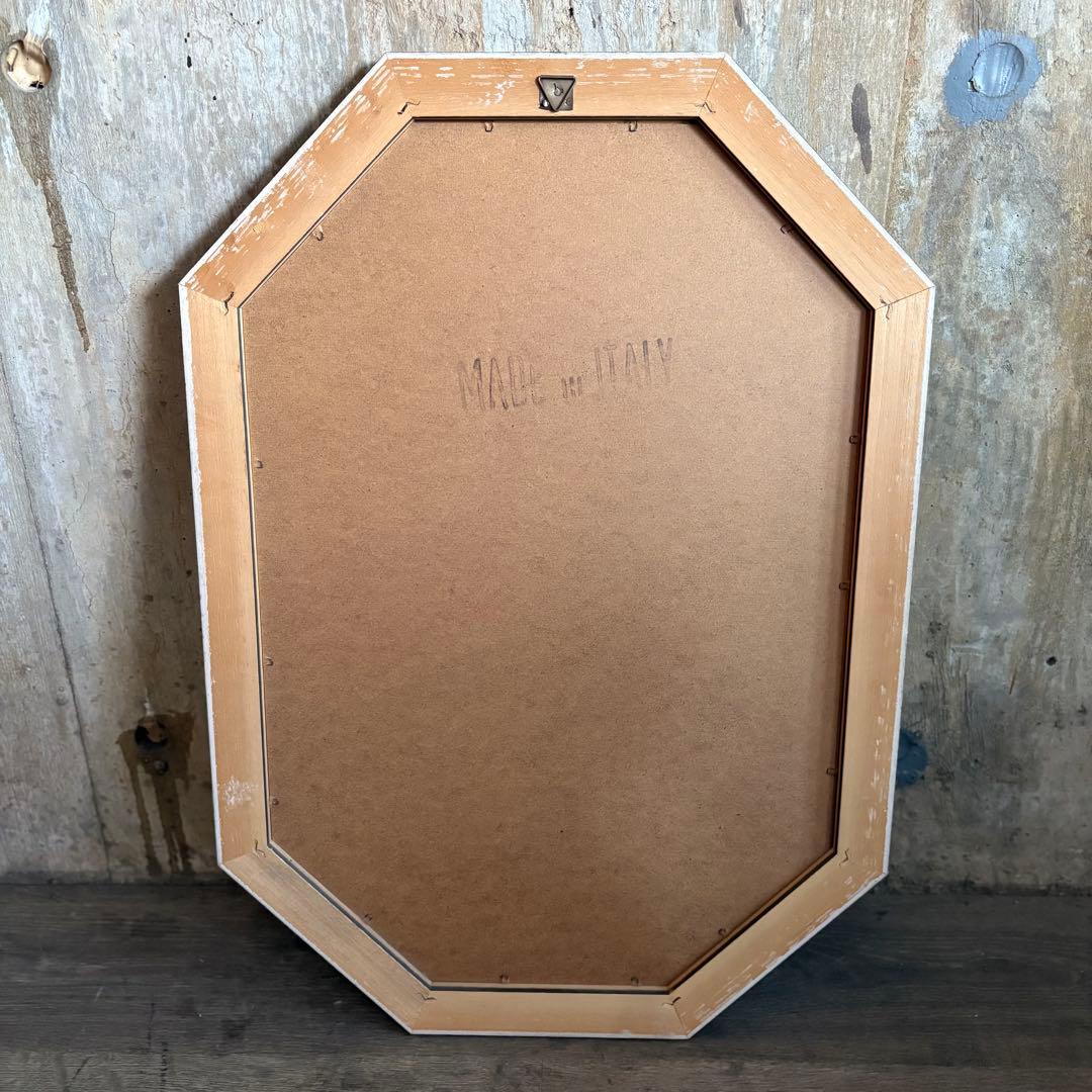 イタリア製　ウォールミラー　八角形　マーブル柄