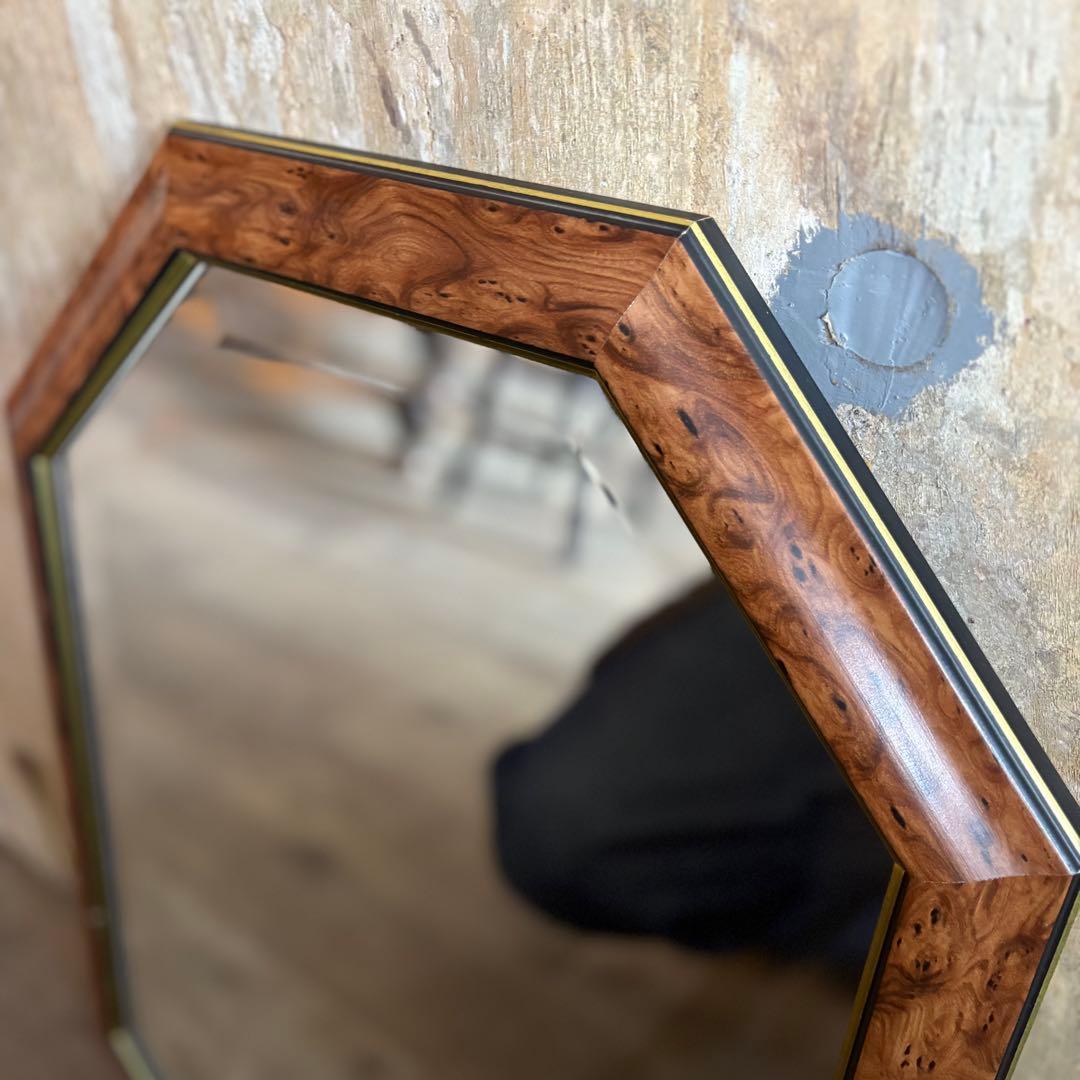 イタリア製　ウォールミラー　八角形　マーブル柄