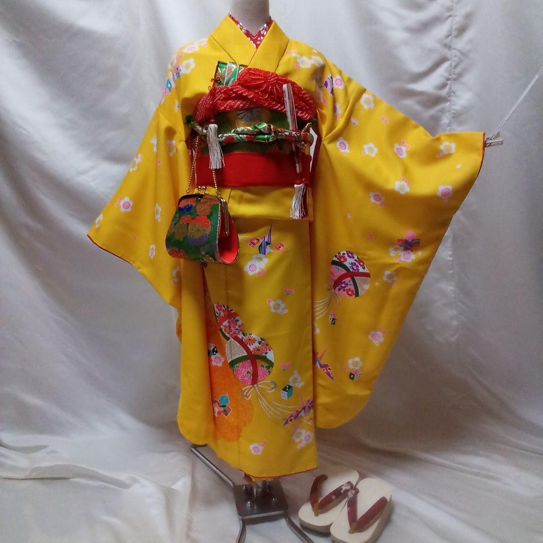 七五三　七歳着物　作り帯　帯揚げ　志古貴　はこせこセット　和装小物　バッグと下駄