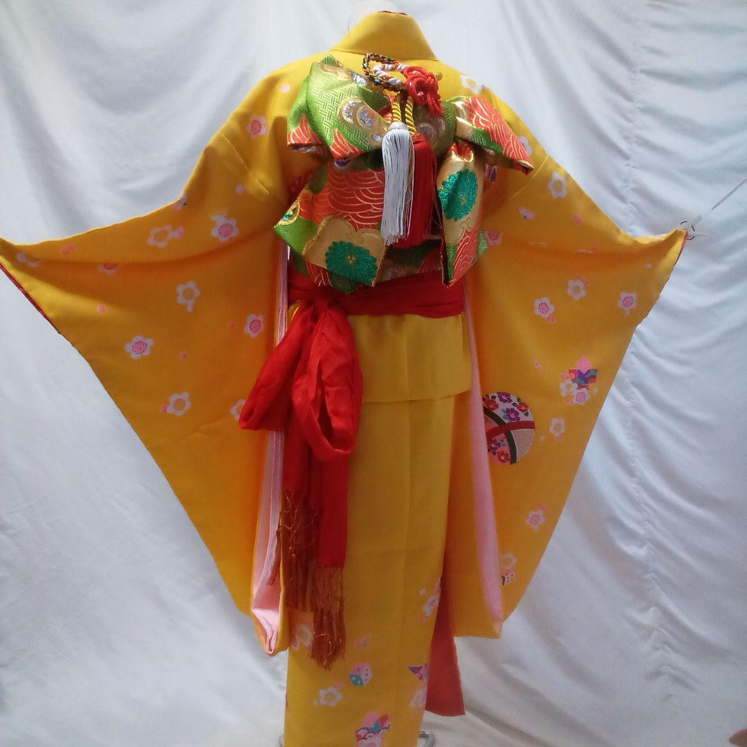 七五三　七歳着物　作り帯　帯揚げ　志古貴　はこせこセット　和装小物　バッグと下駄