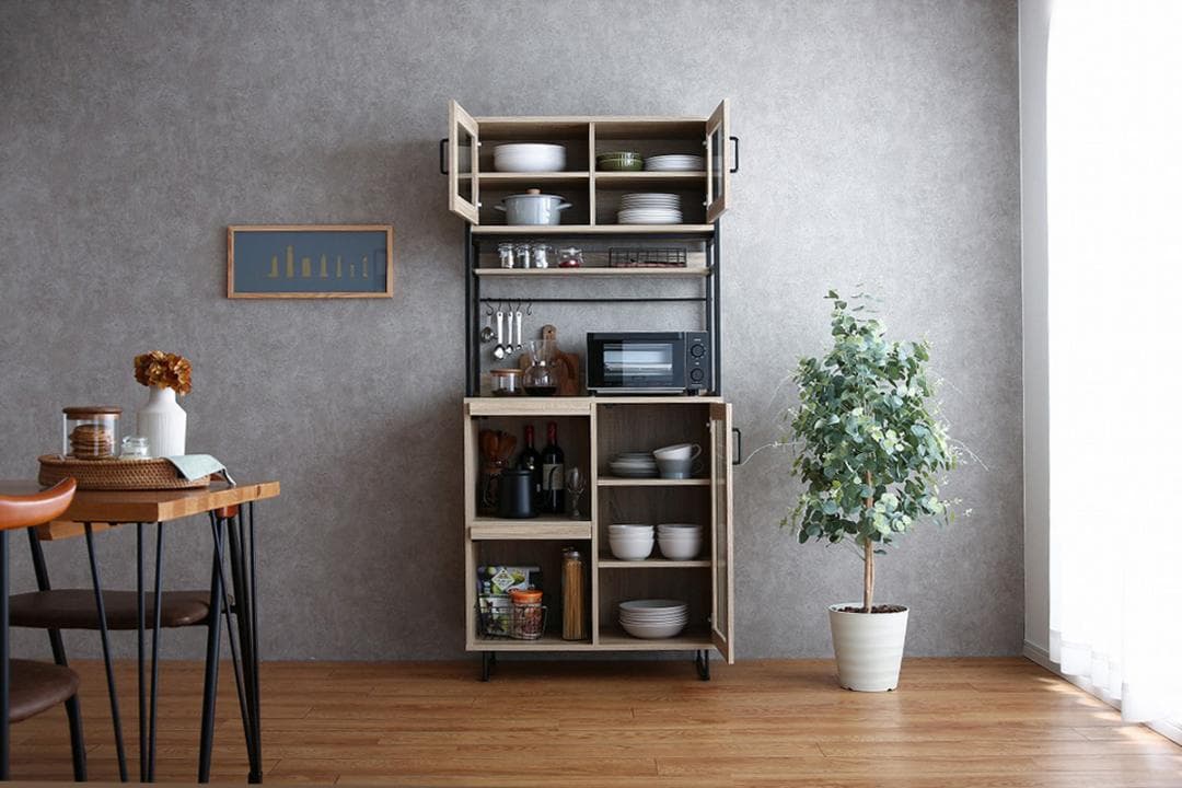 《新品・送料無料》Walter ガラス扉キッチン収納