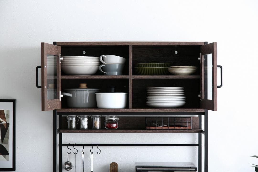 《新品・送料無料》Walter ガラス扉キッチン収納