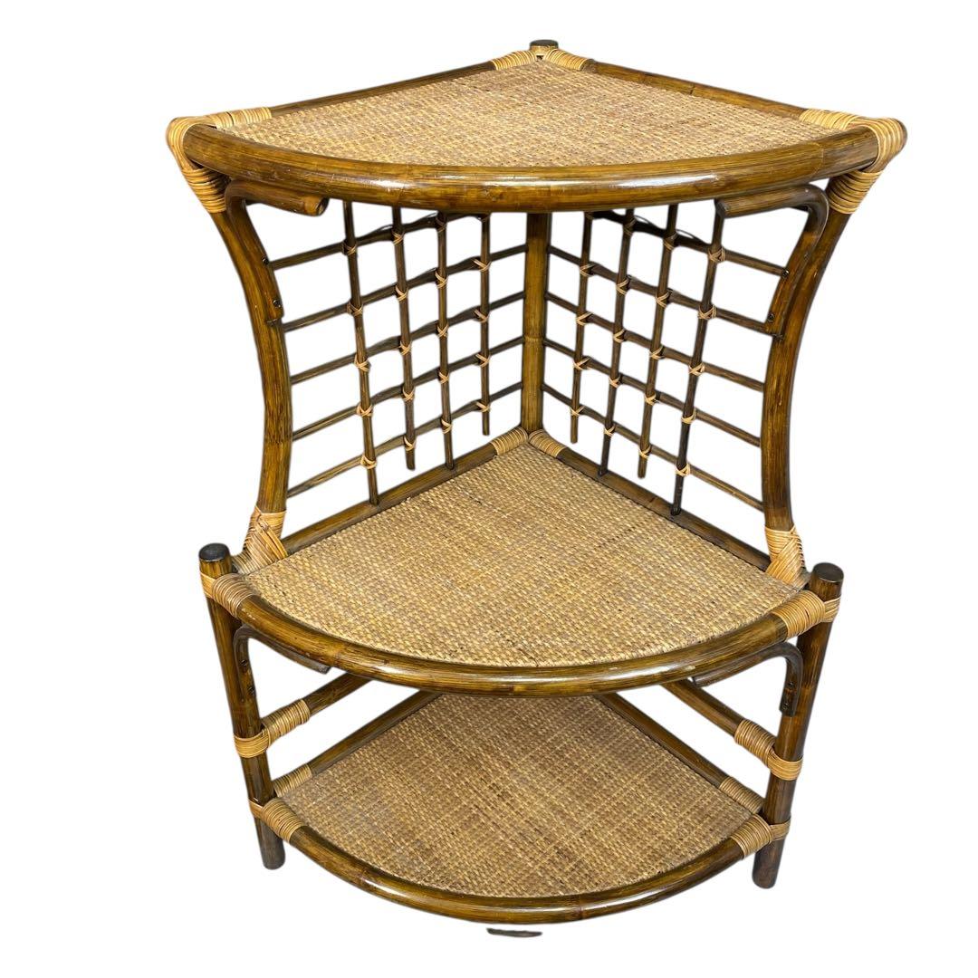 3段ラタンシェルフ 籐のコーナーラック 籐家具 ラタン家具 ラタン棚