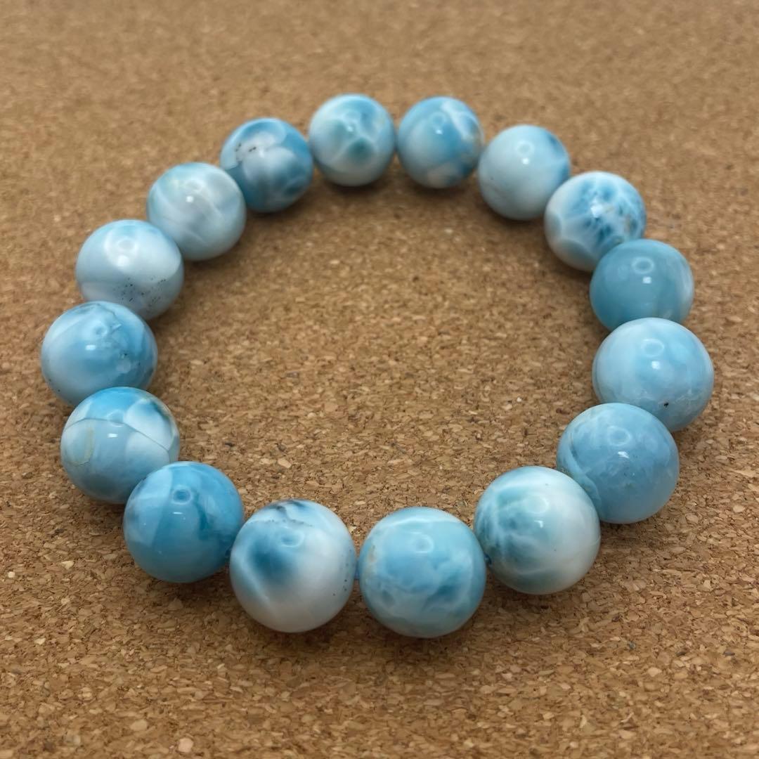 【ドミニカ産ラリマー】ブレスレット 12〜13㎜ 希少 天然石 癒し 海の宝石