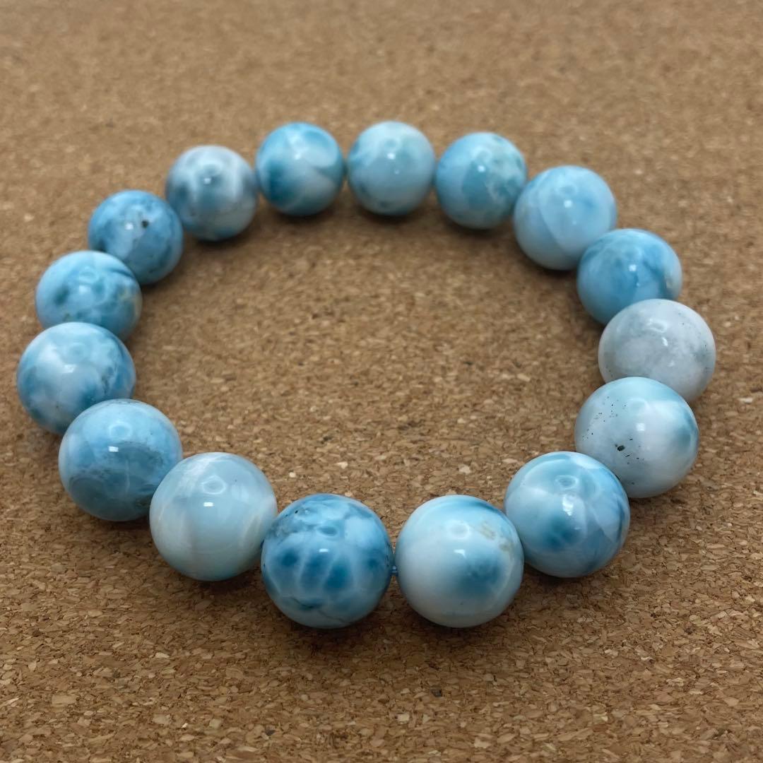 【ドミニカ産ラリマー】ブレスレット 12〜13㎜ 希少 天然石 癒し 海の宝石