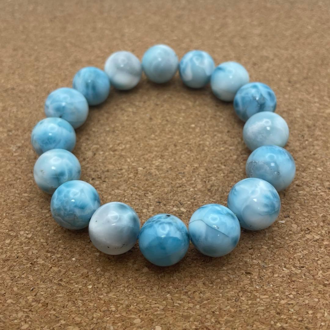 【ドミニカ産ラリマー】ブレスレット 12〜13㎜ 希少 天然石 癒し 海の宝石