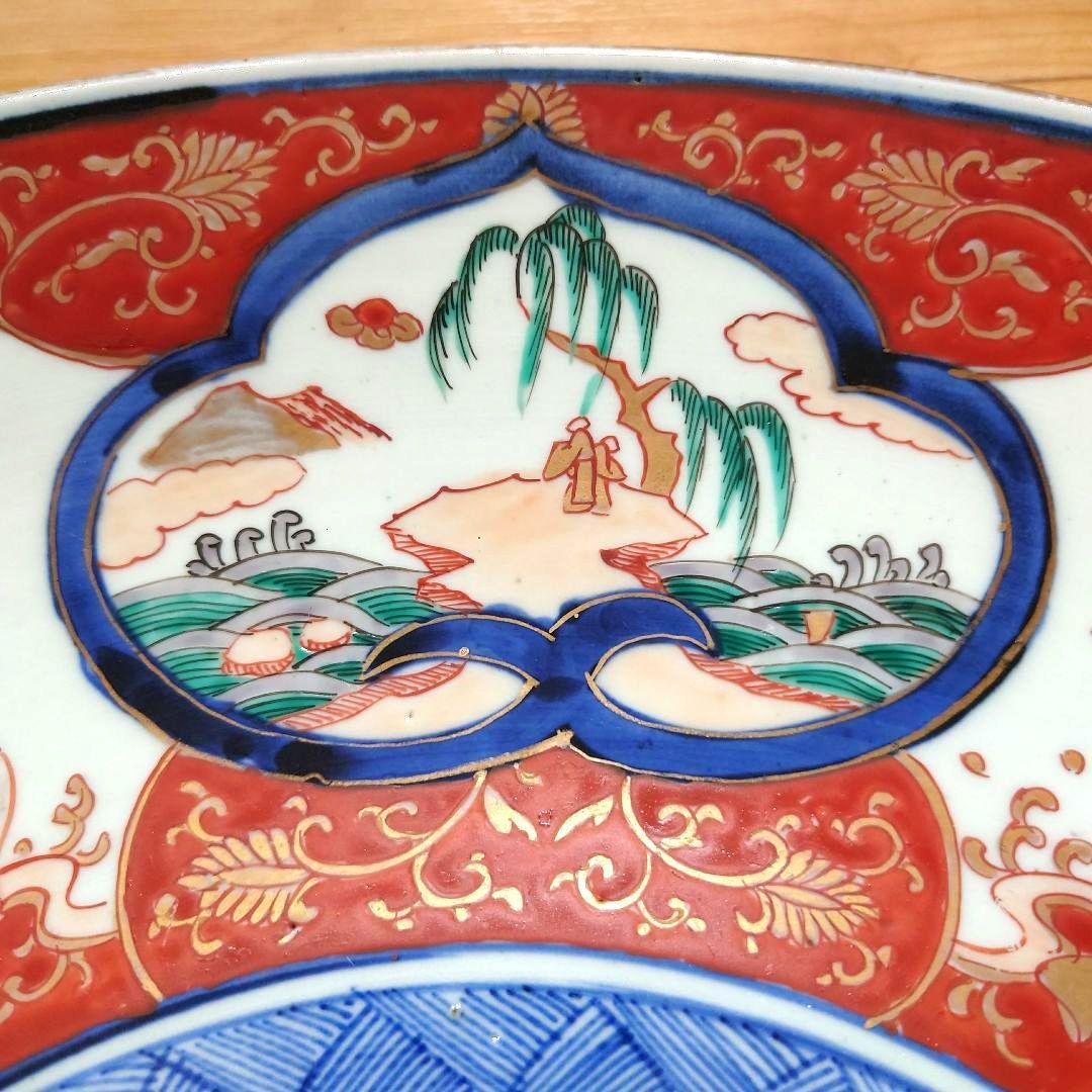 新春特価⚫希少特大皿⚫古伊万里色絵松竹梅花唐子図大皿⚫直径約46.5cm