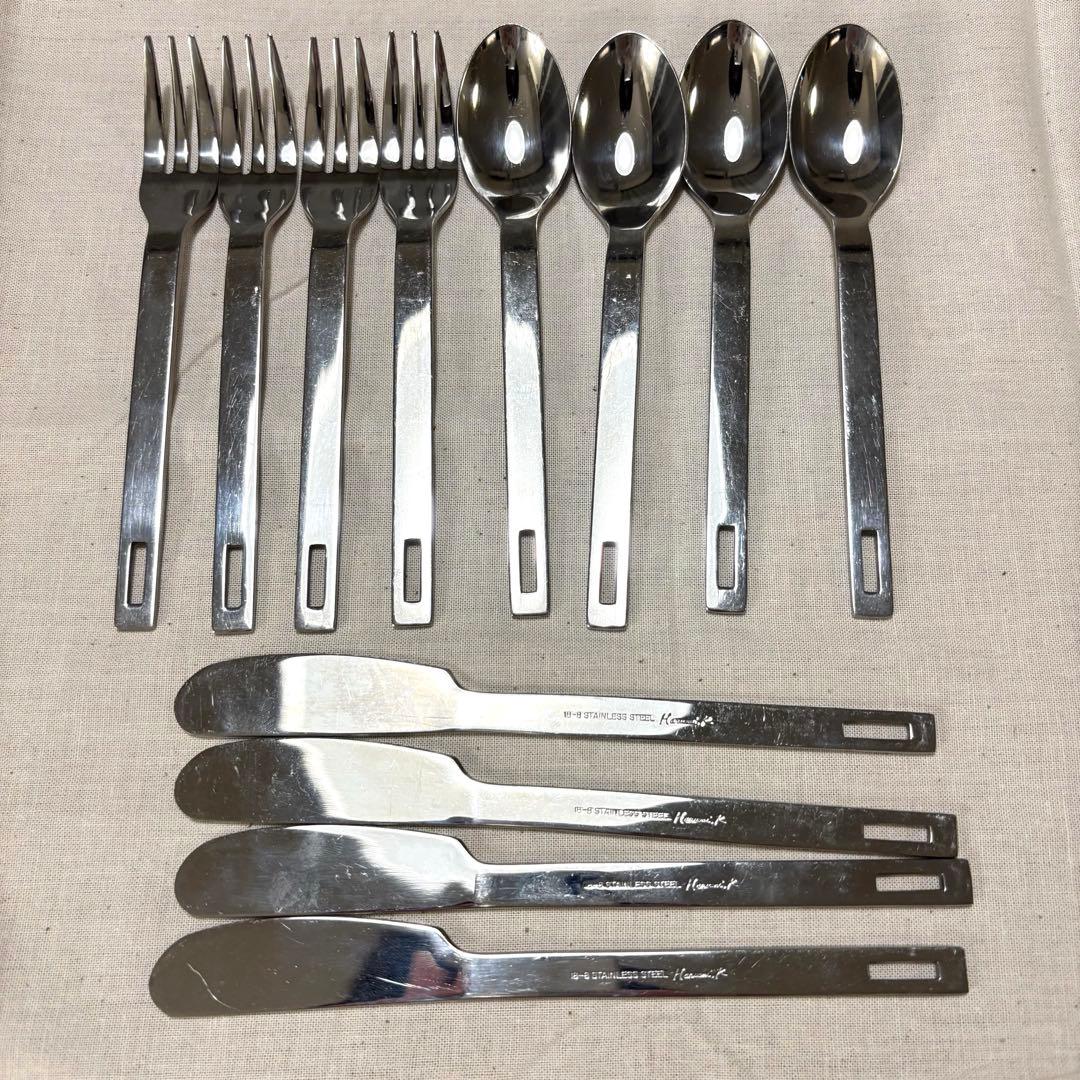 栗原はるみ カトラリー 28本セット スタンド・ガラス瓶付き ステンレス