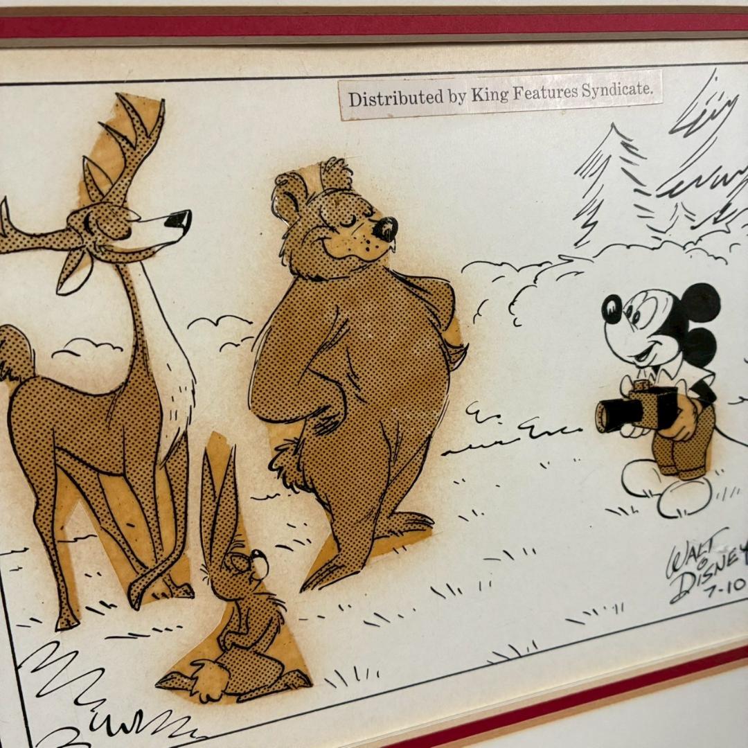 ウォルト・ディズニー ミッキーマウス3コマ漫画 原画 1961年 直筆