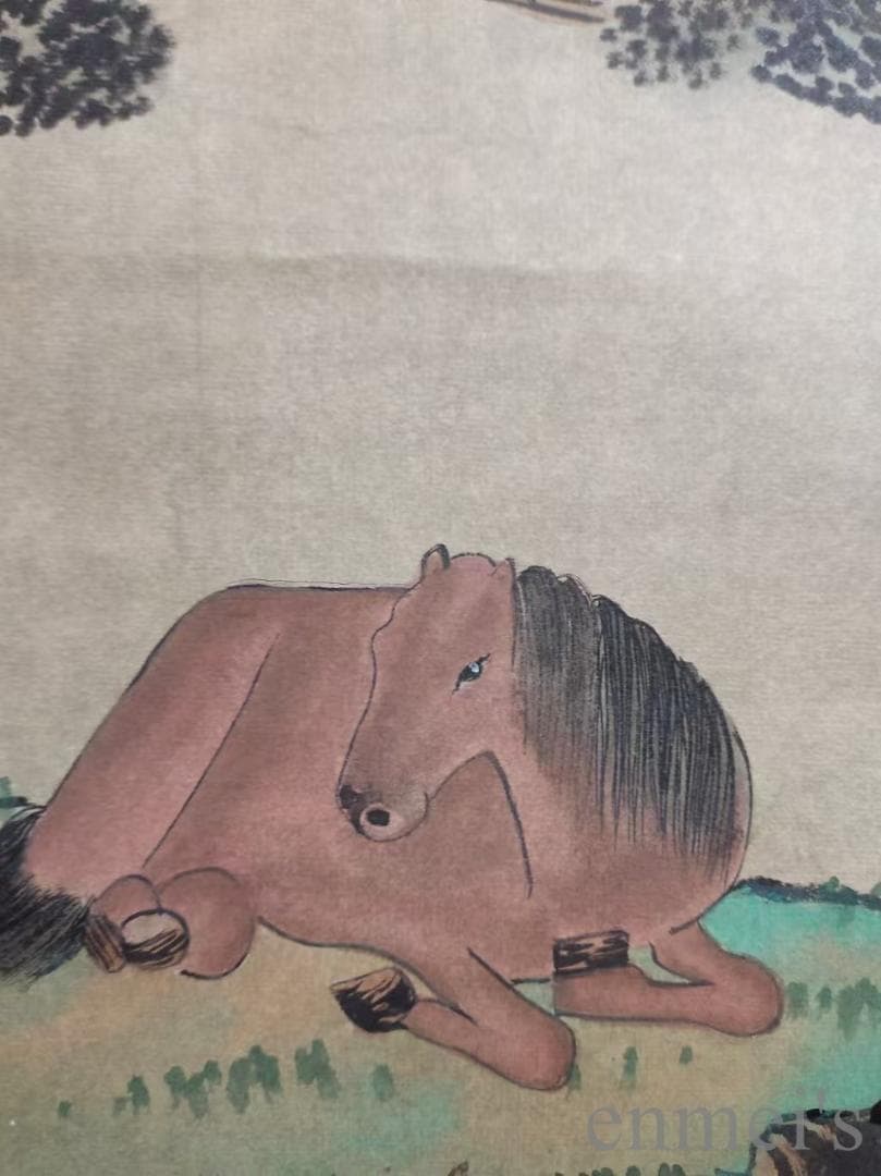 中国古美術.清時代.郎世寧款.駿馬図.宣紙画.三尺手描き.掛け軸.絵画.