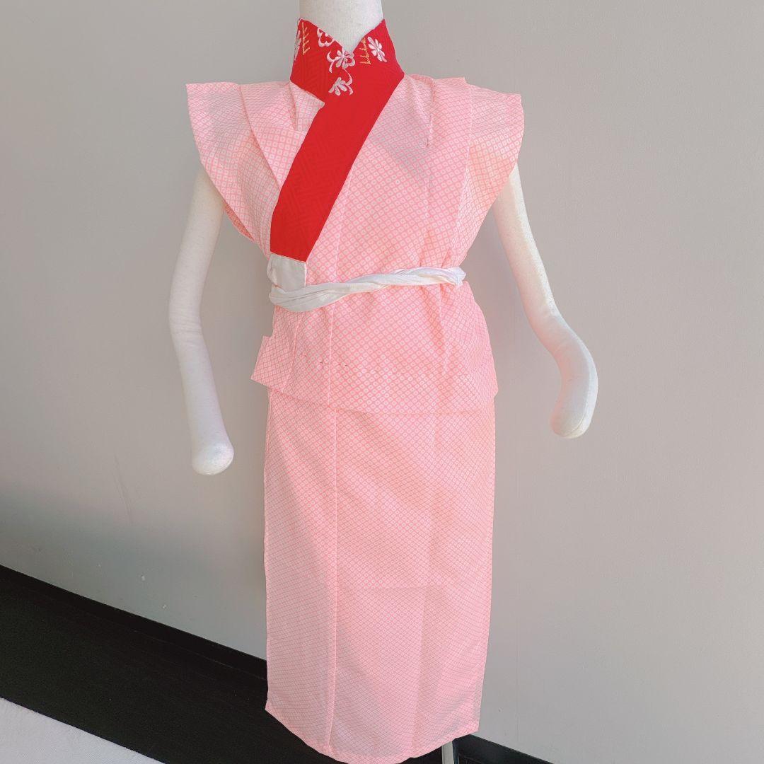 七五三７歳女の子　セット　着物　サーモンピンク　鶴　52338