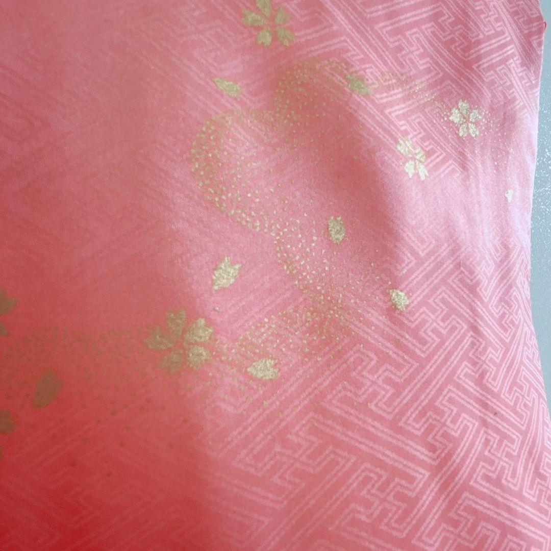 七五三７歳女の子　セット　着物　サーモンピンク　鶴　52338