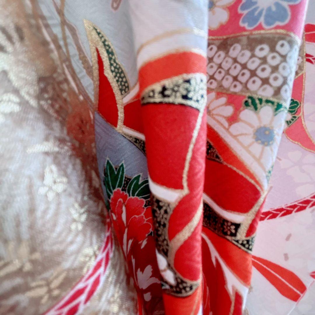 七五三７歳女の子　セット　着物　サーモンピンク　鶴　52338