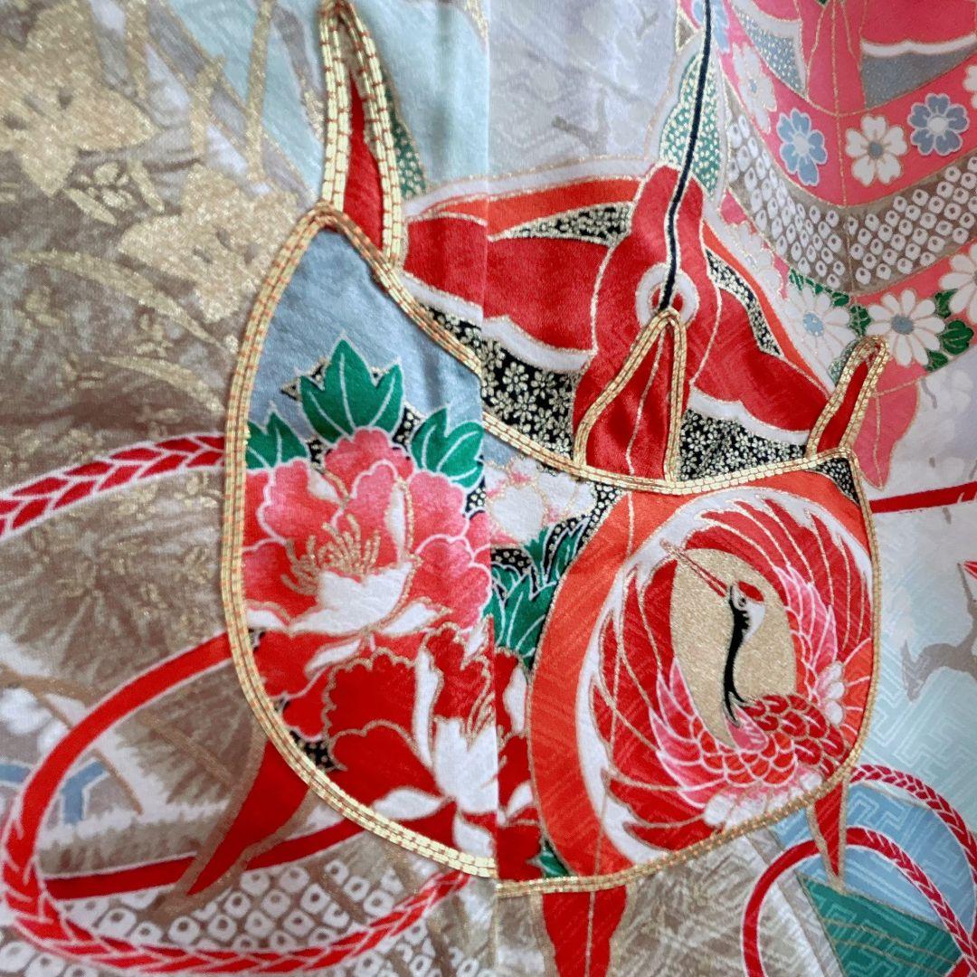 七五三７歳女の子　セット　着物　サーモンピンク　鶴　52338