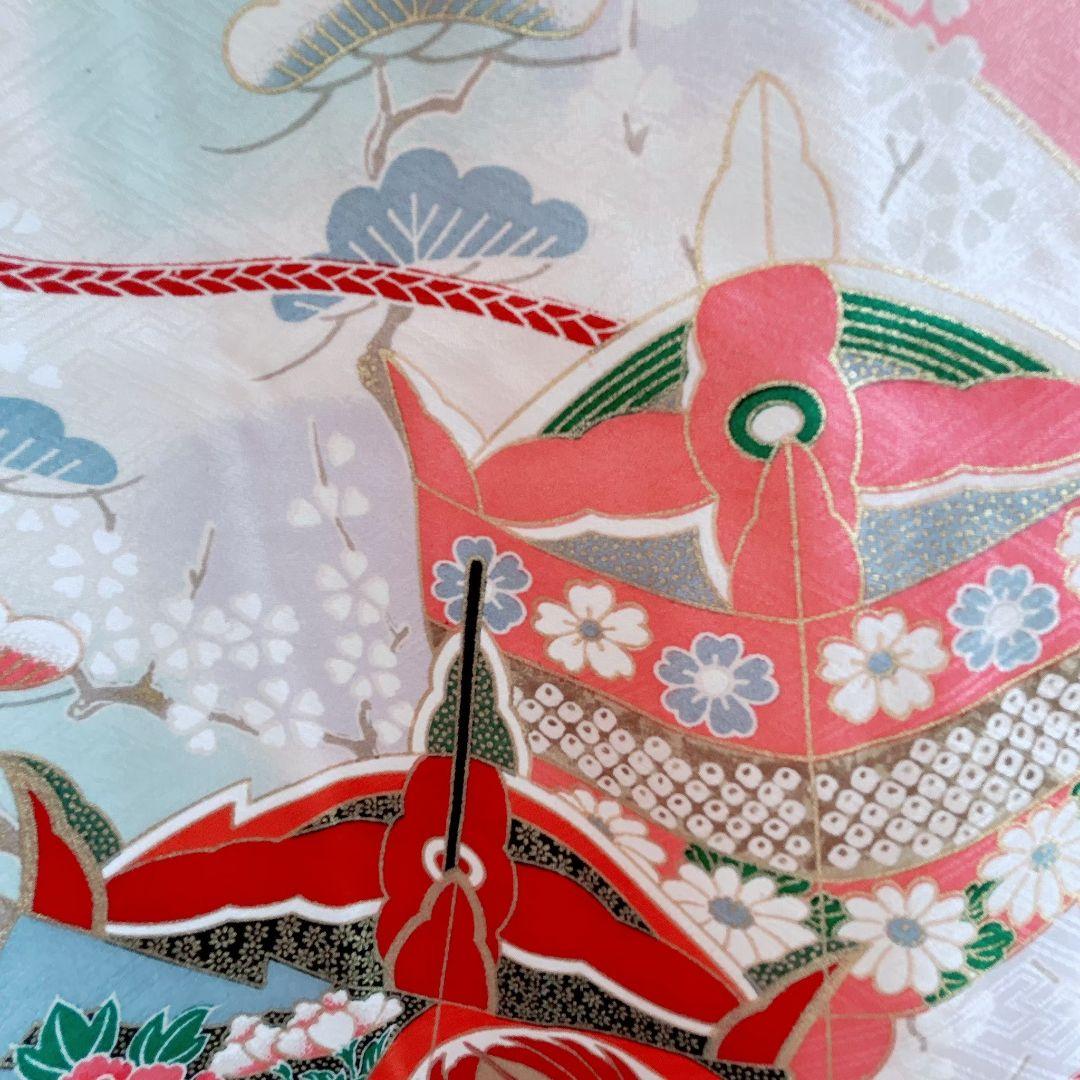 七五三７歳女の子　セット　着物　サーモンピンク　鶴　52338