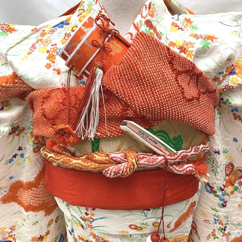 407ag11,小物類付き□七五三 七歳 女児 着物&袋帯&長襦袢 部分絞り□