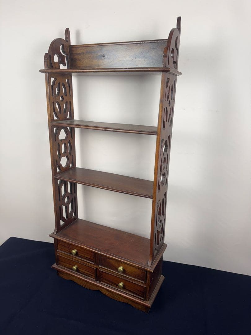 英国アンティークマホガニー材作り 飾り棚 引き出し付き 本棚 ディスプレイ棚