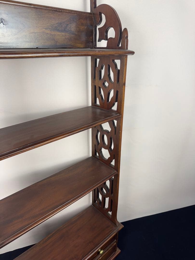 英国アンティークマホガニー材作り 飾り棚 引き出し付き 本棚 ディスプレイ棚