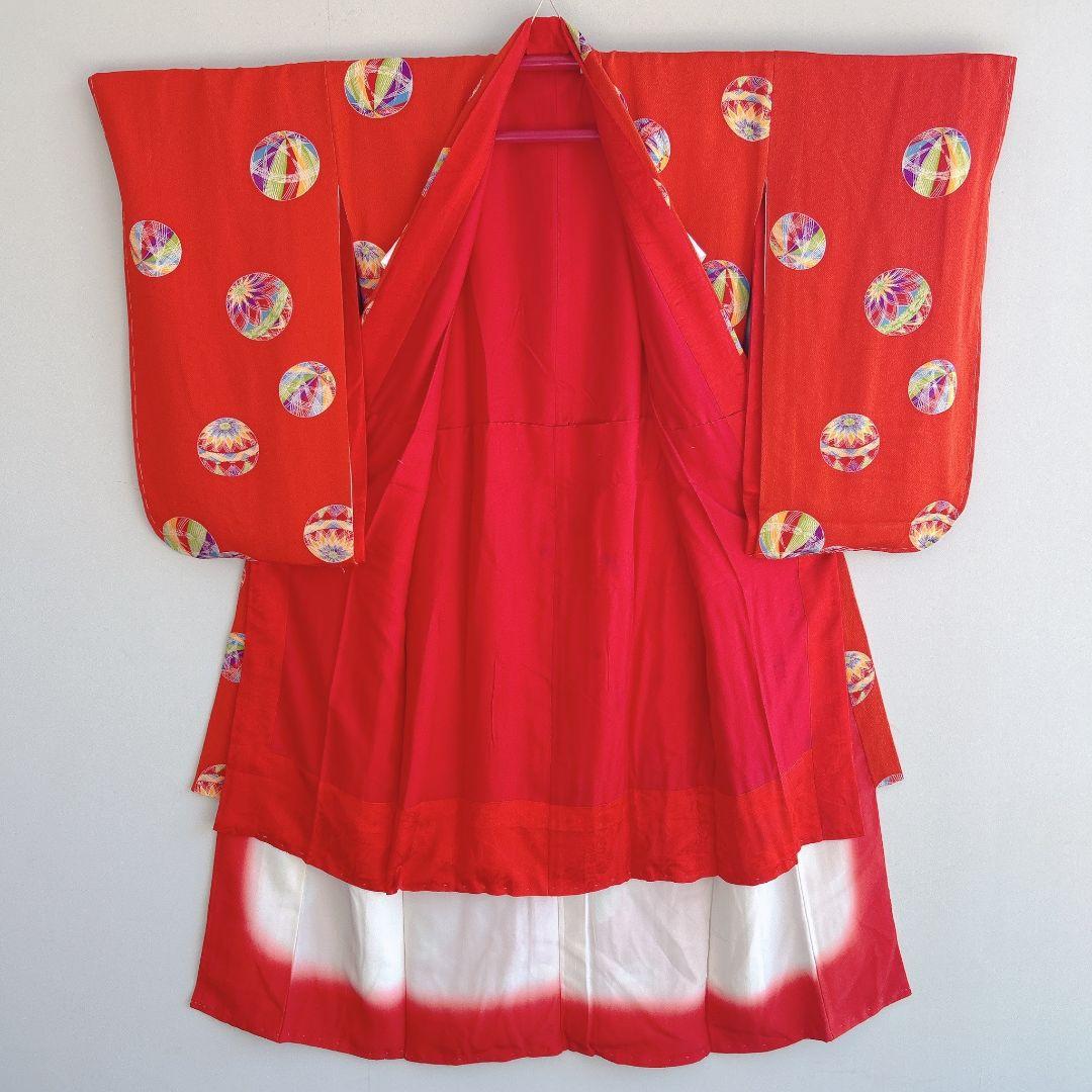 フルセット　七五三　7歳女の子　絹　朱色　毬　52395