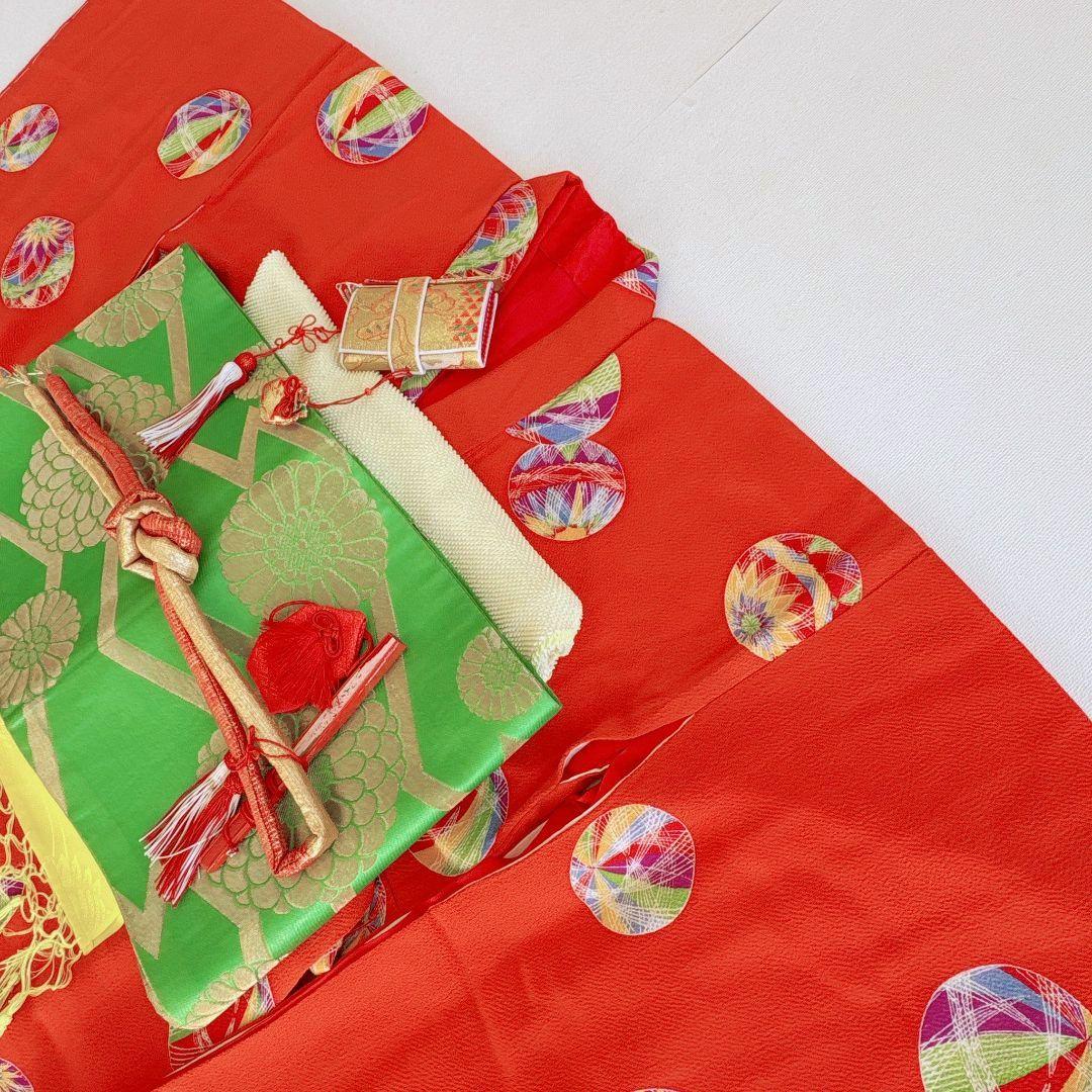 フルセット　七五三　7歳女の子　絹　朱色　毬　52395