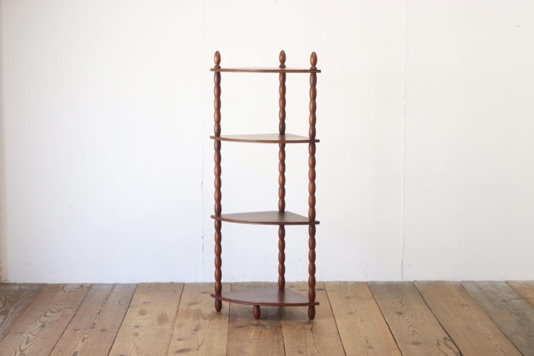 レトロ ナジコ コーナーシェルフ 4段 ラック 飾り棚 花台 電話台 組み立て