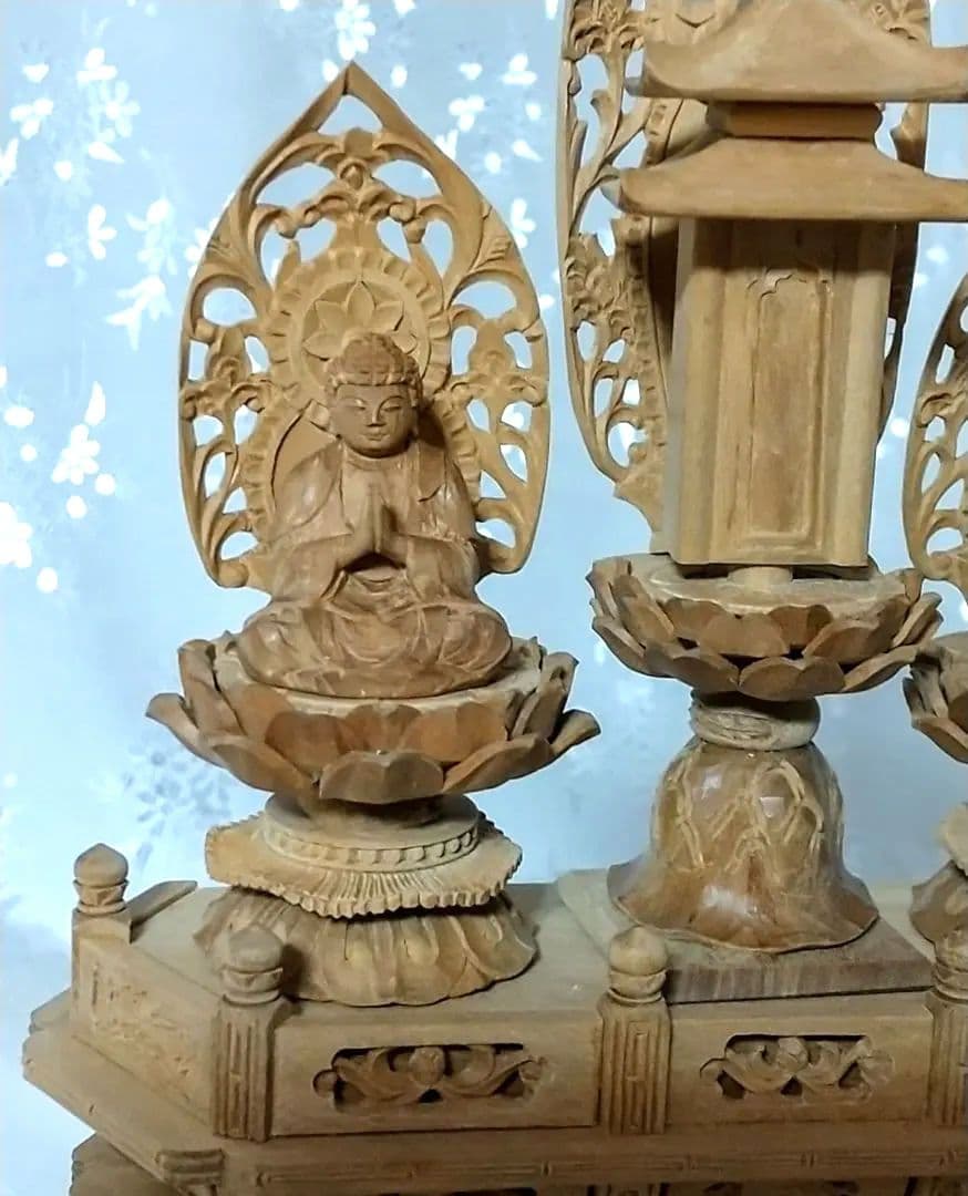 三宝尊 [極小#86] 題目宝塔 釈迦如来坐像 多宝如来坐像 ◆白檀 木彫 仏像