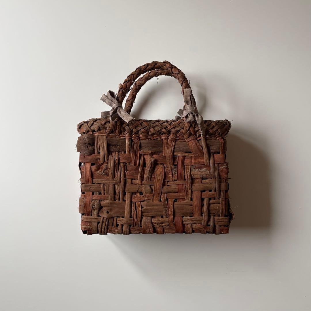 【国産】山葡萄　カゴバッグ　乱れ編み　編みっぱなし　手編み　職人　太ひご　新潟