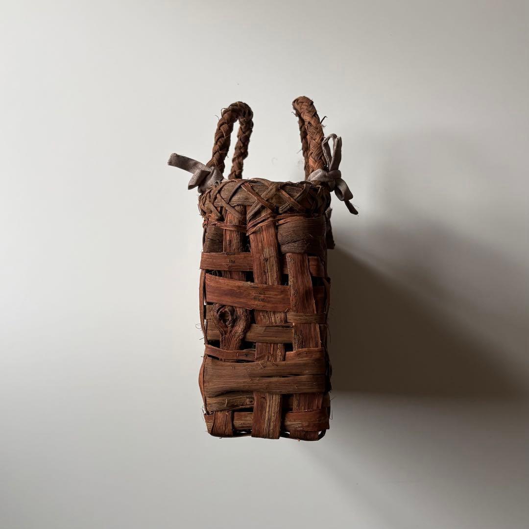 【国産】山葡萄　カゴバッグ　乱れ編み　編みっぱなし　手編み　職人　太ひご　新潟